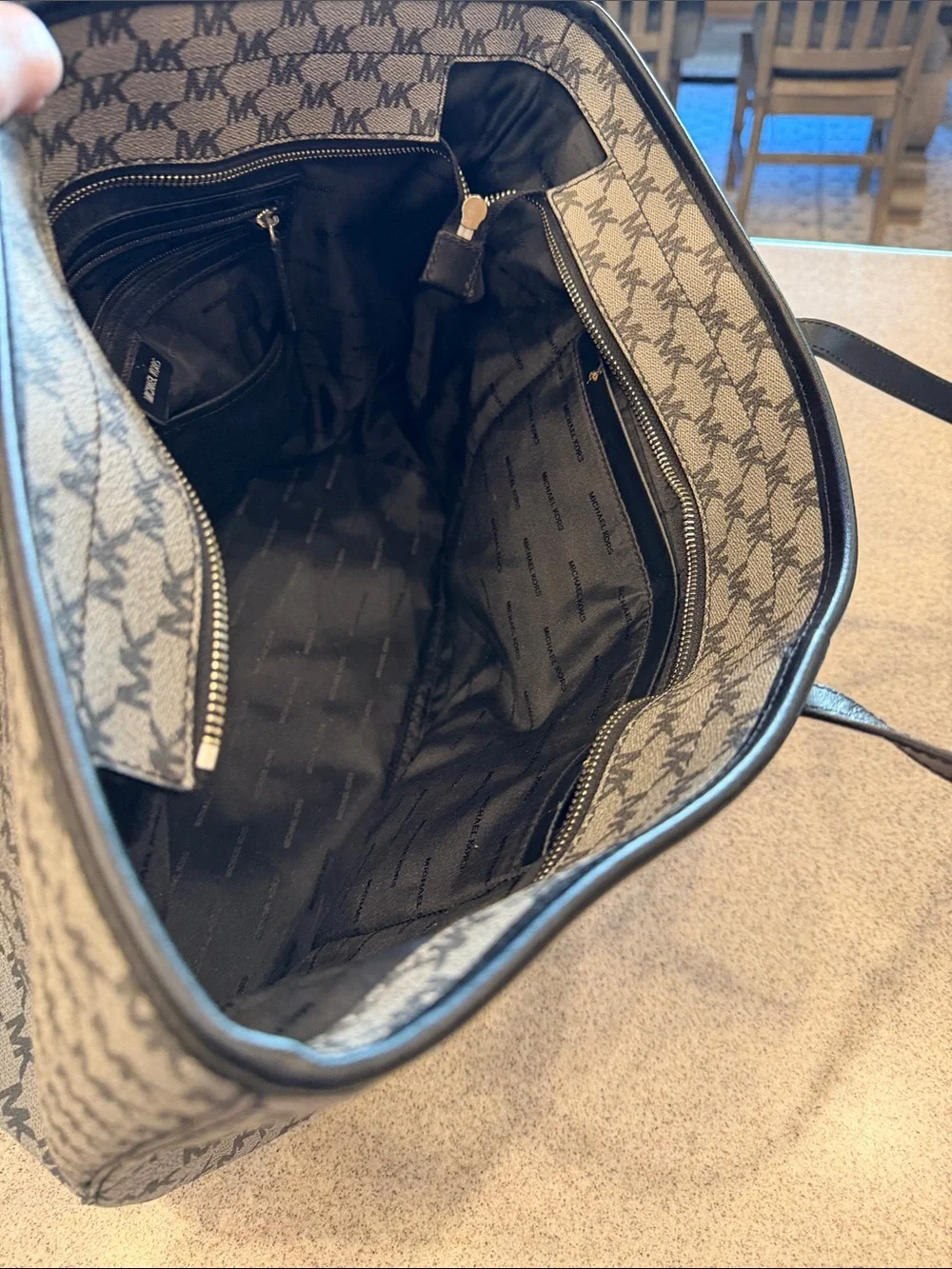 Michael Kors Black &Gray MK Logo Tote with Black Handles large
